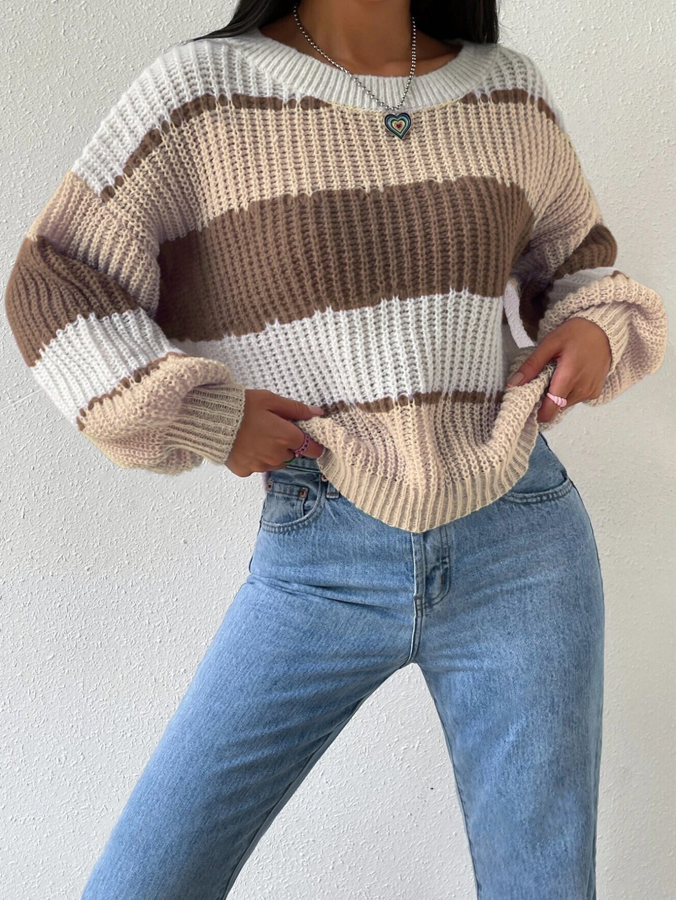 Women’s Sweater – Chunky Knit – Oversized Fit – Crew Neck – Long Sleeve Casual