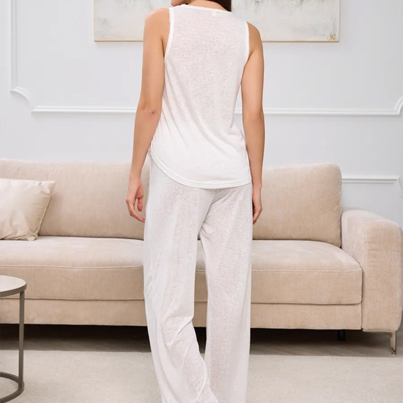 Women’s Loungewear Set – Soft Cotton Blend – Relaxed Fit – Sleeveless Top & Wide-Leg Pants