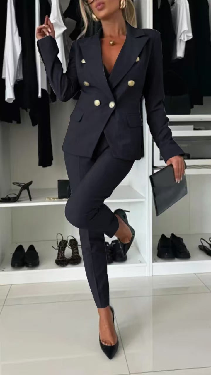 Women’s Blazer Set – Slim Fit – Double-Breasted – Notched Lapel – Office Wear