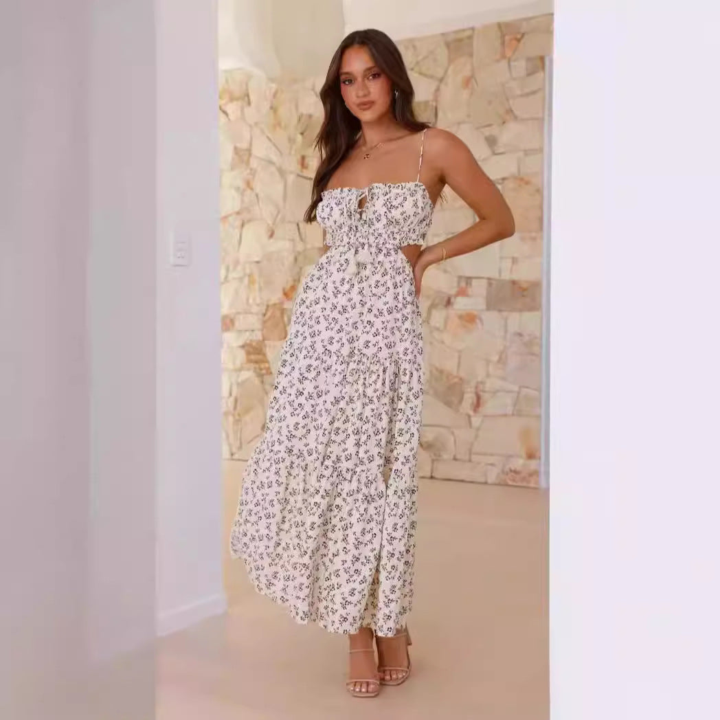 Women’s Midi Dress – Fitted Bodice – A-Line Skirt – Sleeveless V-Neck Cut-Out Waist