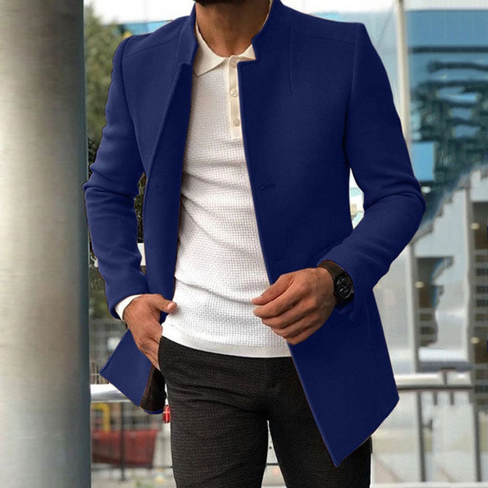 Men’s Overcoat – Slim Fit – Structured Silhouette – Standing Collar – Hidden Placket