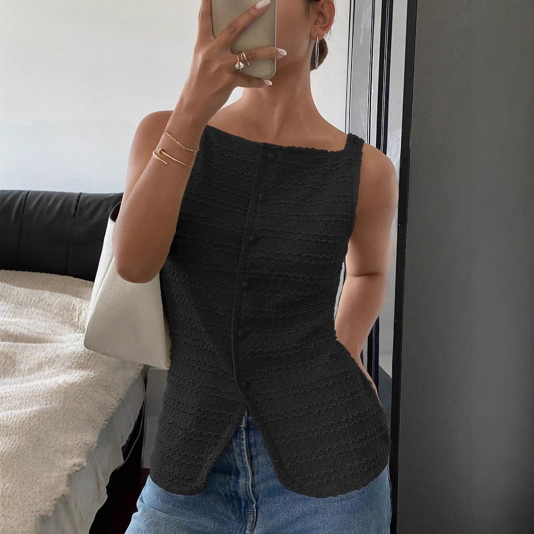 Women’s Tank Top – Slim Fit – Ribbed Texture – Front Seam – Sleeveless Casual Wear