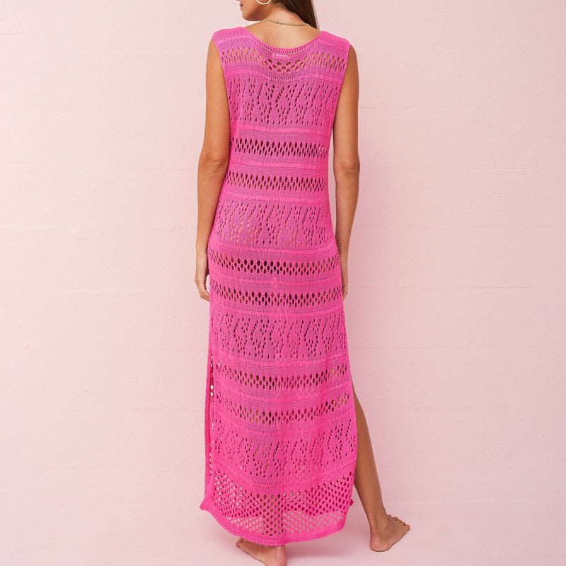 Women’s Knit Dress – Slim Fit – Sleeveless – Cut-Out Detail – Full Length Side Slit