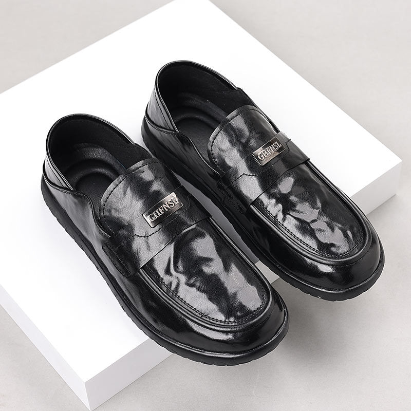 Men’s Loafers – Leather Slip-On – Rubber Sole – Decorative Strap – Business Casual