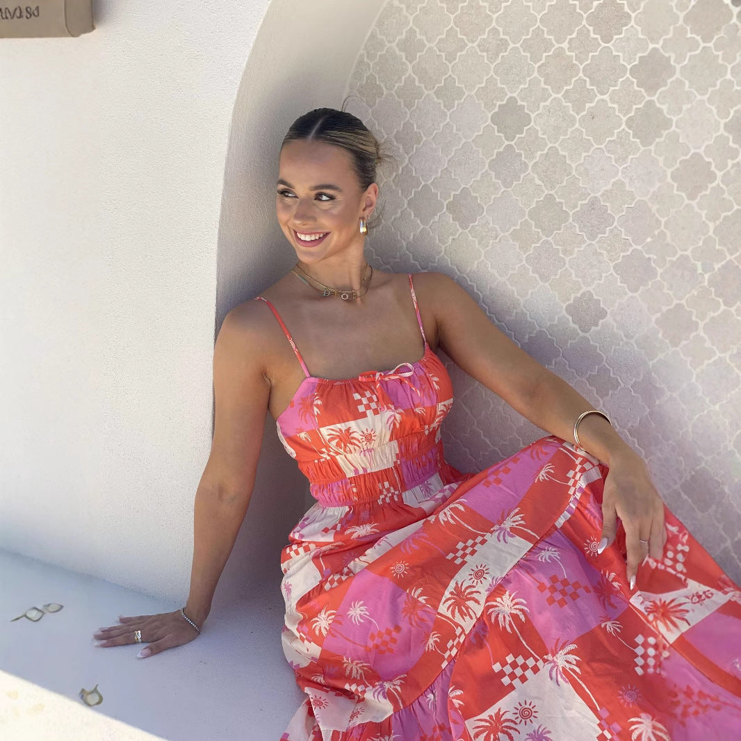 Women’s Maxi Dress – Lightweight Cotton Blend – Tiered Skirt – Spaghetti Straps