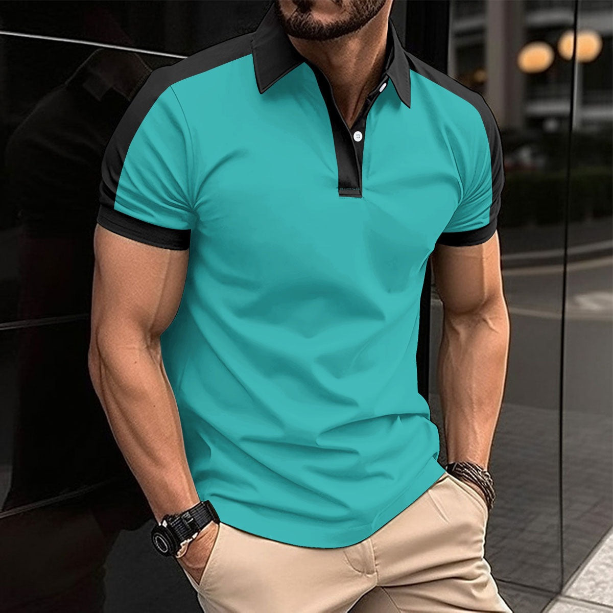 Men’s Polo Shirt – Slim Fit – Contrast Collar – Breathable Natural Fibers