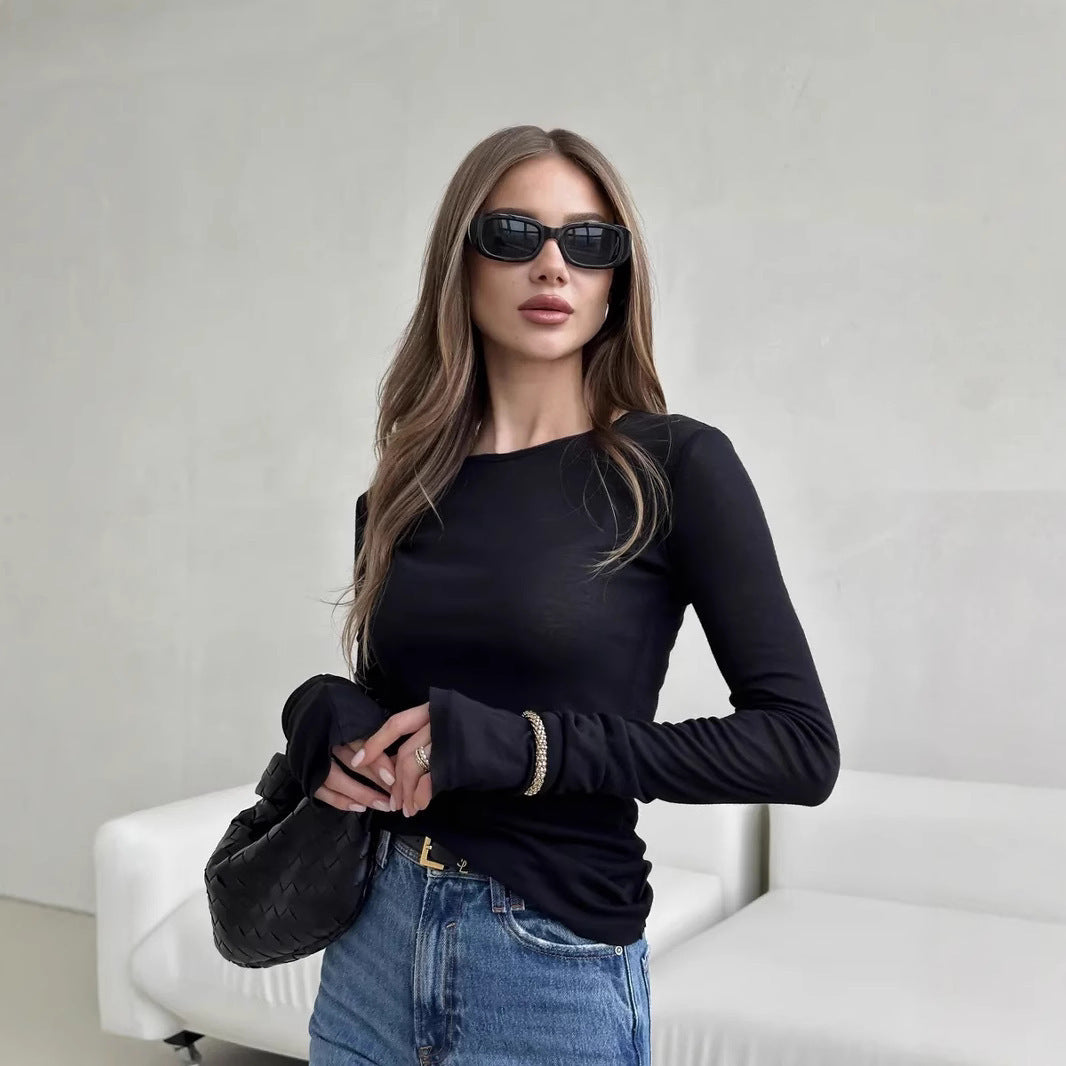 Women’s Long Sleeve Top – Slim Fit – Breathable Blend – Round Neck – Soft Knit