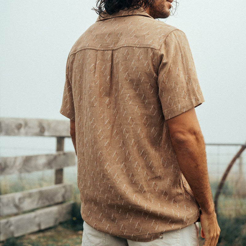 Men’s Button-Up Shirt – Relaxed Fit – Short Sleeve – Breathable Blend – Casual Look
