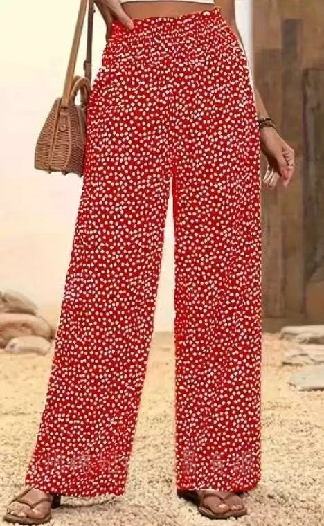 Women’s Flared Pants – Relaxed Fit – Elastic Waist – Full Length – Breathable Blend