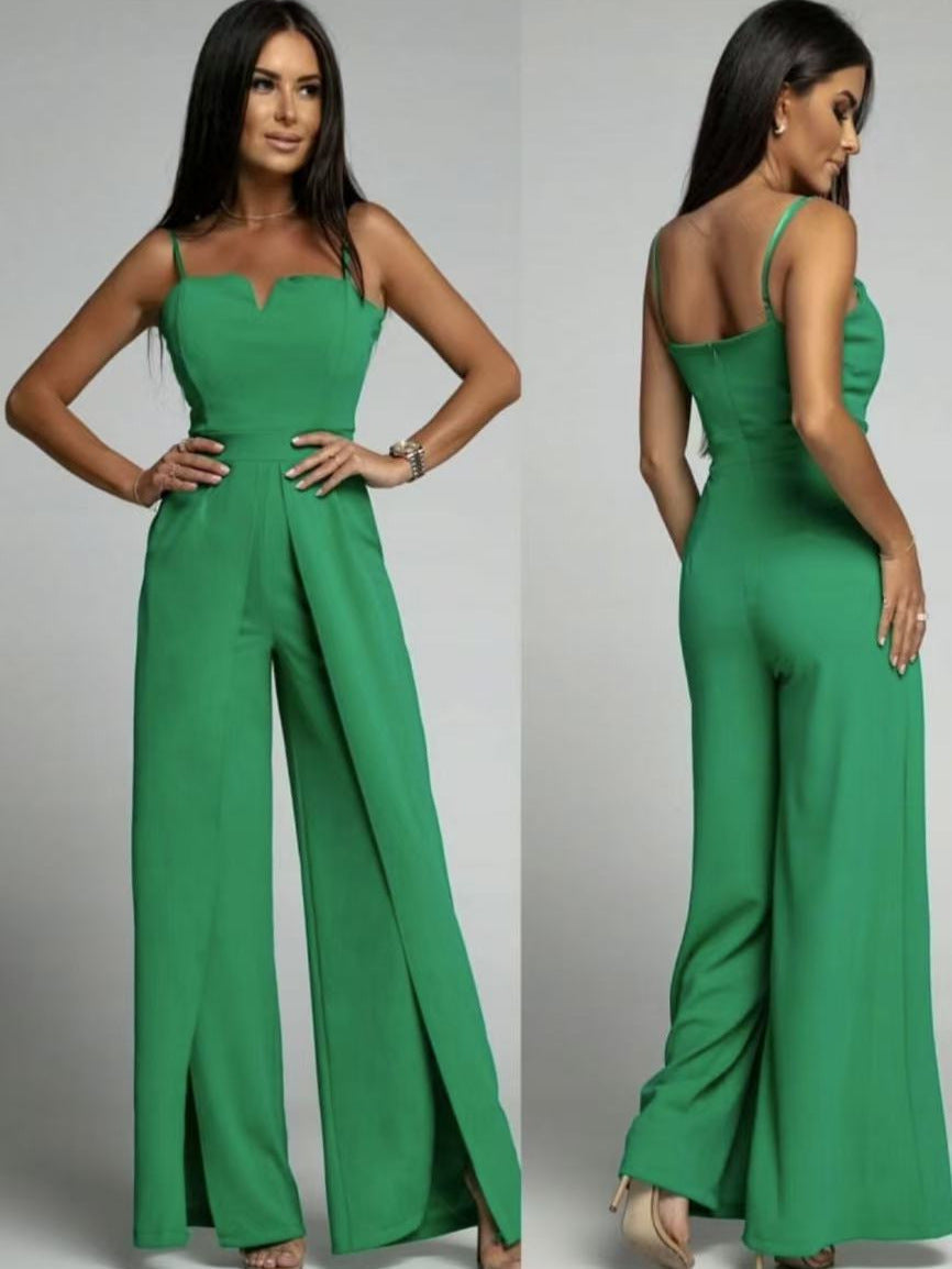 Women’s Jumpsuit – Strapless Slim Fit – Wide Leg – Front Slits – Formal Partywear