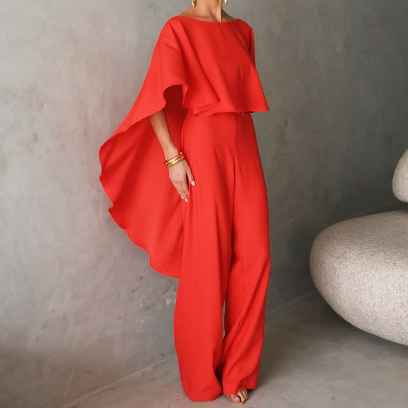 Women’s Two-Piece Set – Asymmetrical Top – Wide-Leg Pants – Elegant Draped Fit