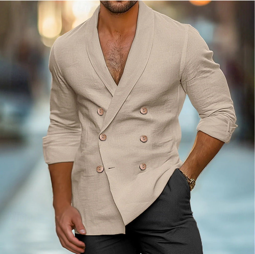 Men’s Cardigan Jacket – Tailored Fit – Double-Breasted – Lightweight Cotton