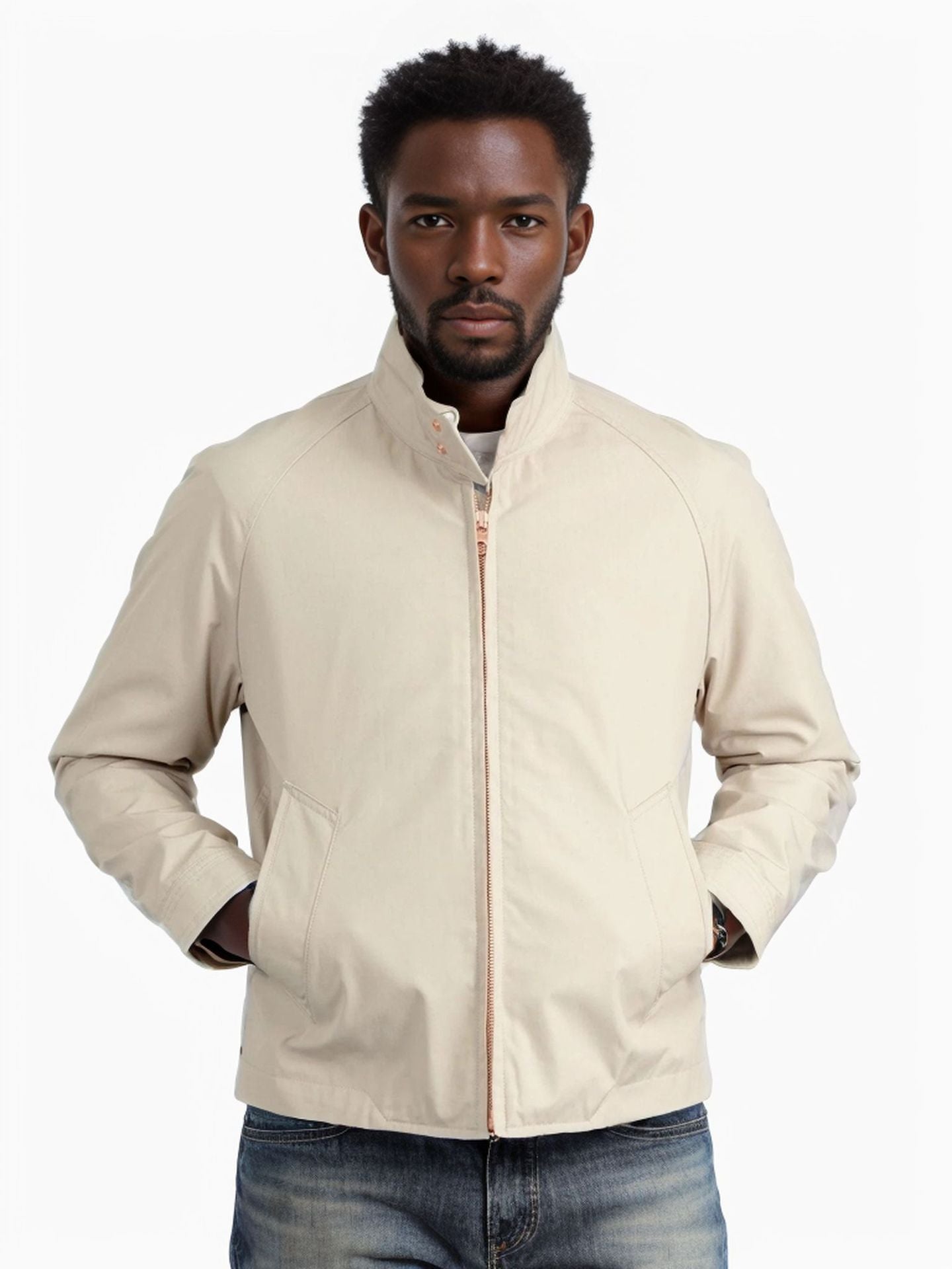 Men’s Jacket – Slim Fit – High Collar – Cotton Blend – Zipper Front – Casual Wear