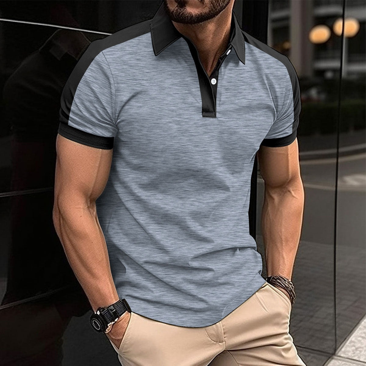 Men’s Polo Shirt – Slim Fit – Contrast Collar – Breathable Natural Fibers