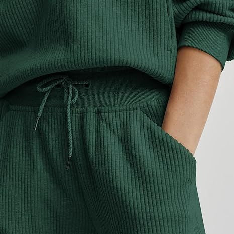 Women’s Tracksuit Set – Relaxed Fit – Half Zip Top – Drawstring Pants