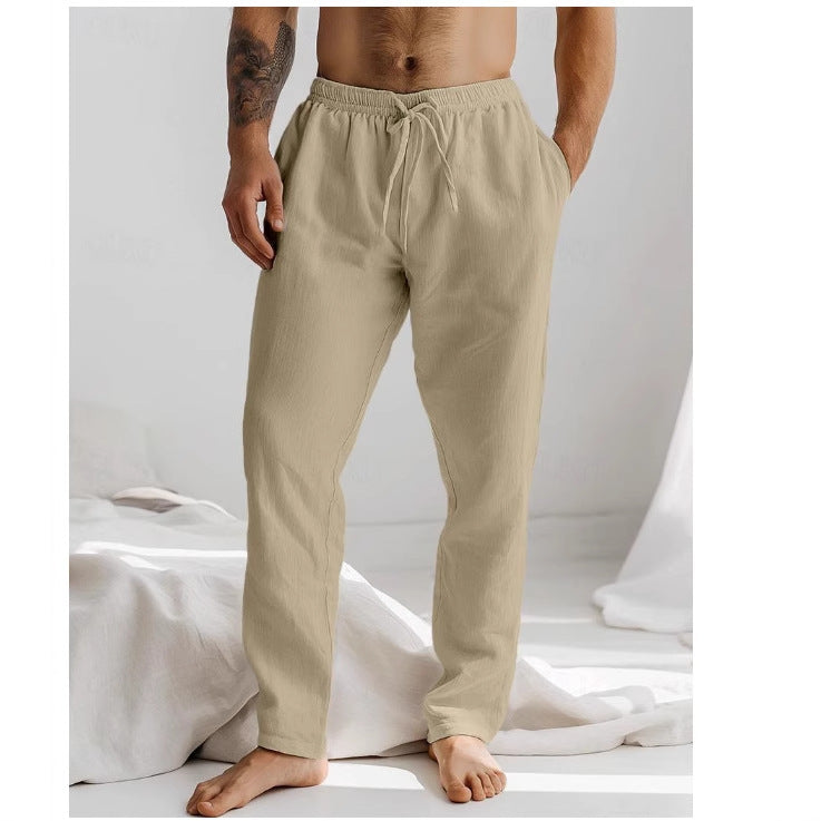 Men’s Linen Pants – Relaxed Fit – Drawstring Waist – Full Length – Side Pockets