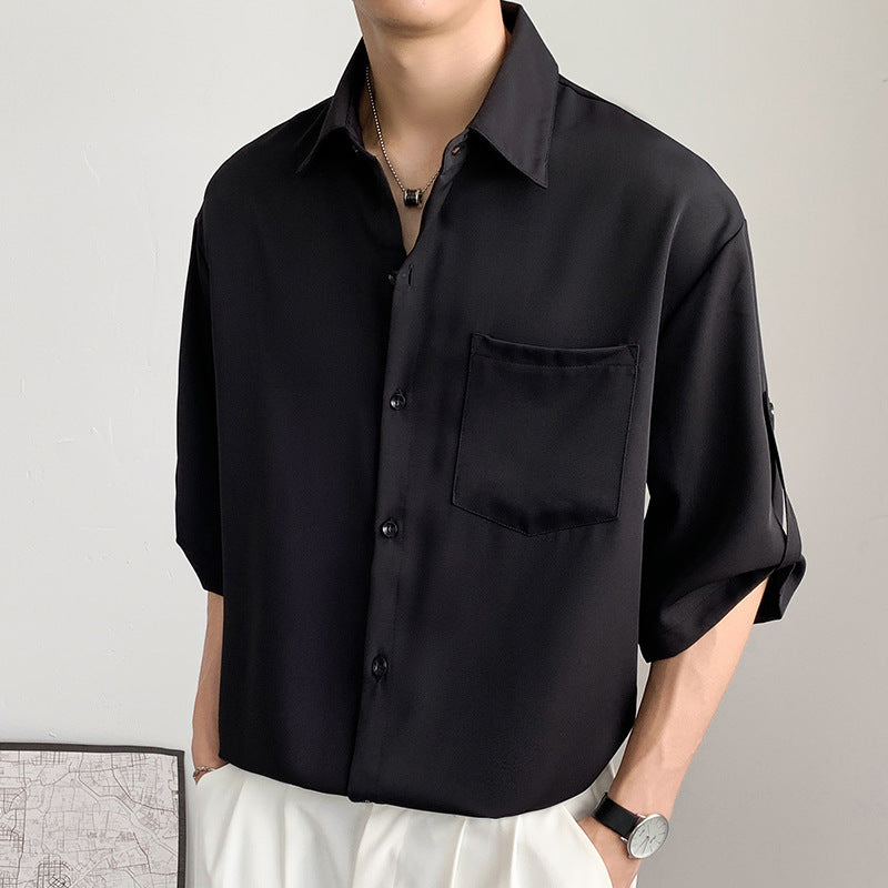 Men’s Short Sleeve Shirt – Lightweight Silk-Like Fabric – Relaxed Fit – Button-Up
