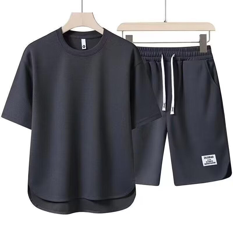Men’s Athletic Set – Relaxed Fit – Short Sleeve Top & Knee-Length Shorts – Cotton