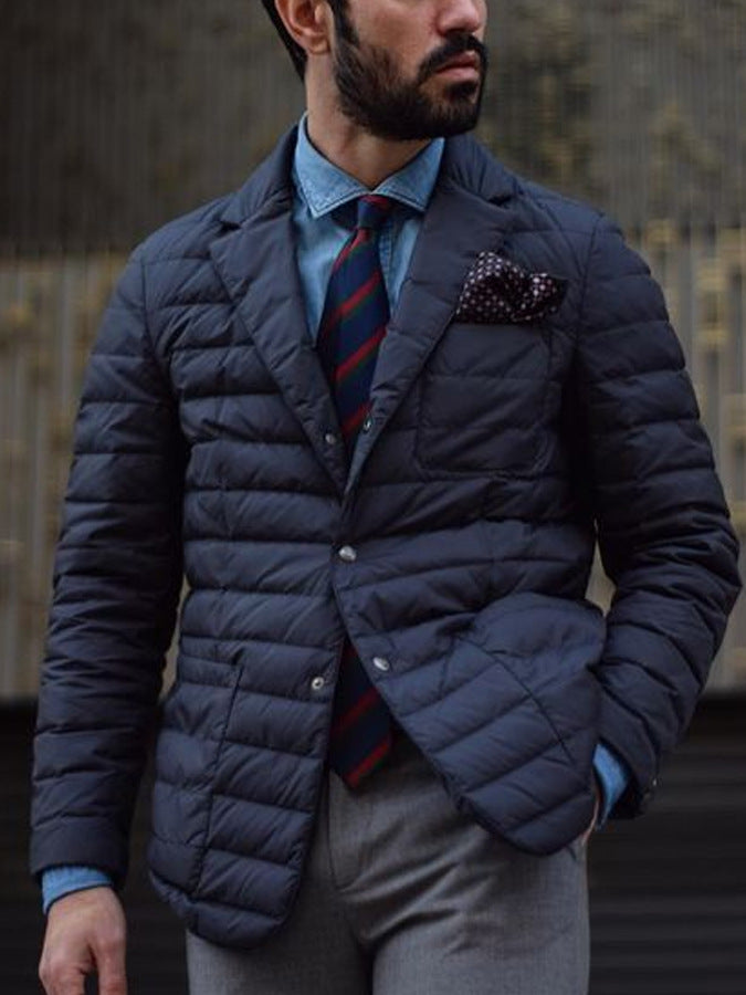 Men’s Quilted Blazer Jacket – Slim Fit – Button Closure – Lapel Collar – Smart Casual