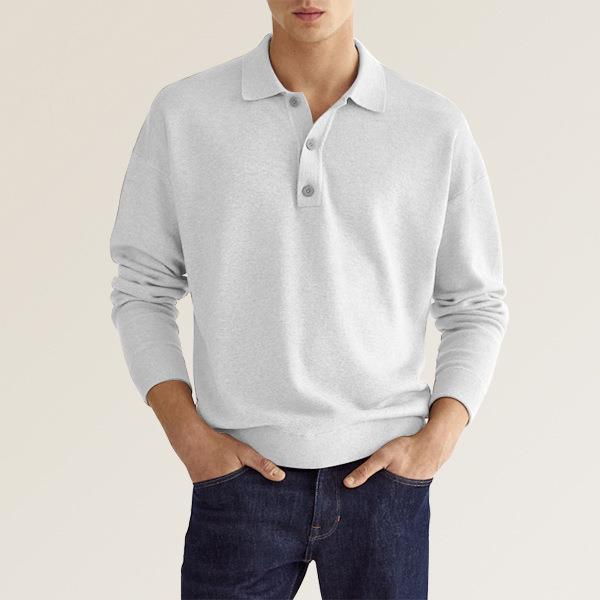 Men’s Polo Shirt – Soft Knit Cotton Blend – Classic Fit – Long Sleeve – Ribbed Cuffs