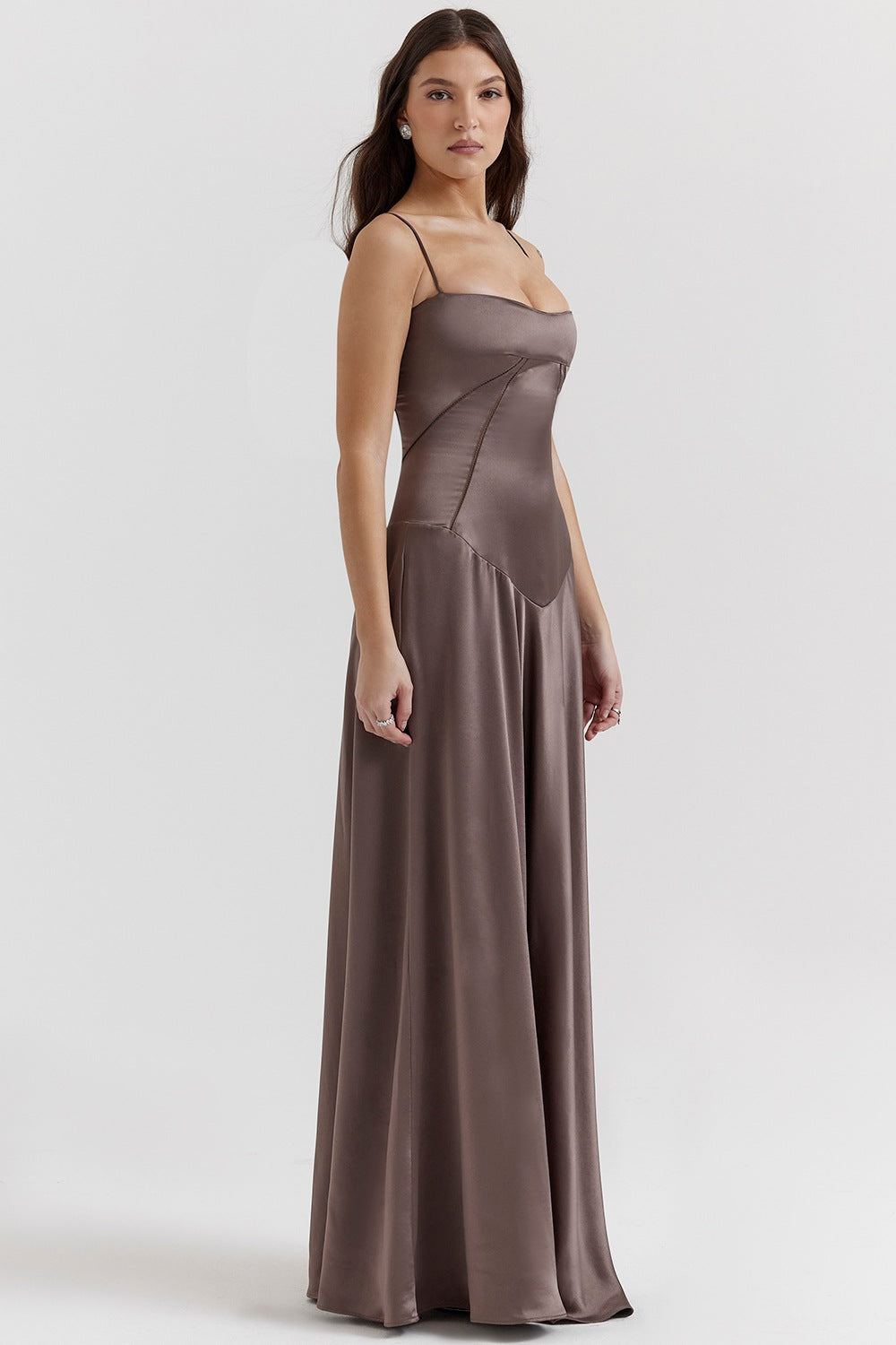 Women’s Evening Gown – Satin Full Length – A-Line Fit – Spaghetti Straps – Cut-Out Waist