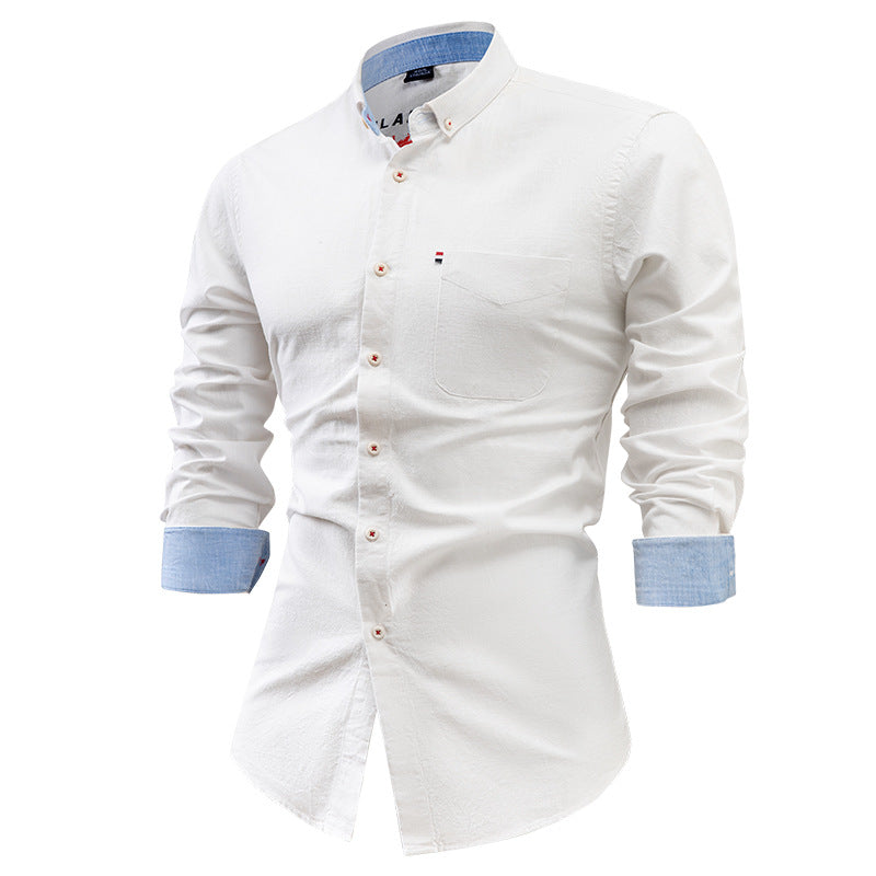Men’s Button-Up Shirt – Cotton Linen Blend – Slim Fit – Long Sleeve Casual Wear