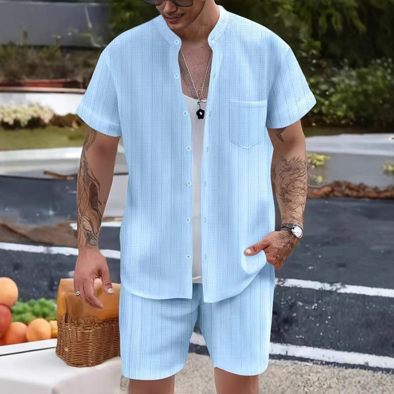 Men’s Casual Set – Henley Shirt and Shorts – Relaxed Fit – Lightweight Breathable Cotton