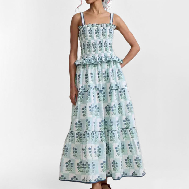 Women’s Sundress – Shirred Bodice – Tiered A-Line Skirt – Spaghetti Straps – Midi Length