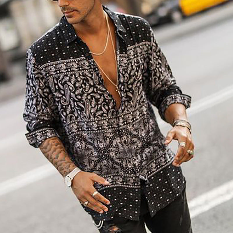 Men’s Button-Down Shirt – Slim Fit – Cotton – Floral Print – Long Sleeve