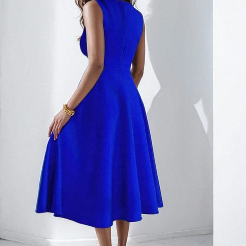 Women’s Evening Dress – Fitted A-Line – V-Neck Sleeveless – Midi Length – Elegant Fit