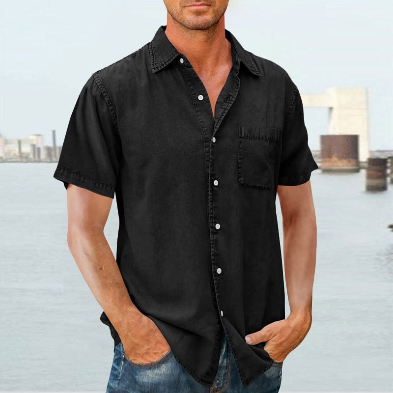 Men’s Short Sleeve Shirt – Relaxed Fit – Button Front – Natural Fibers – Chest Pocket