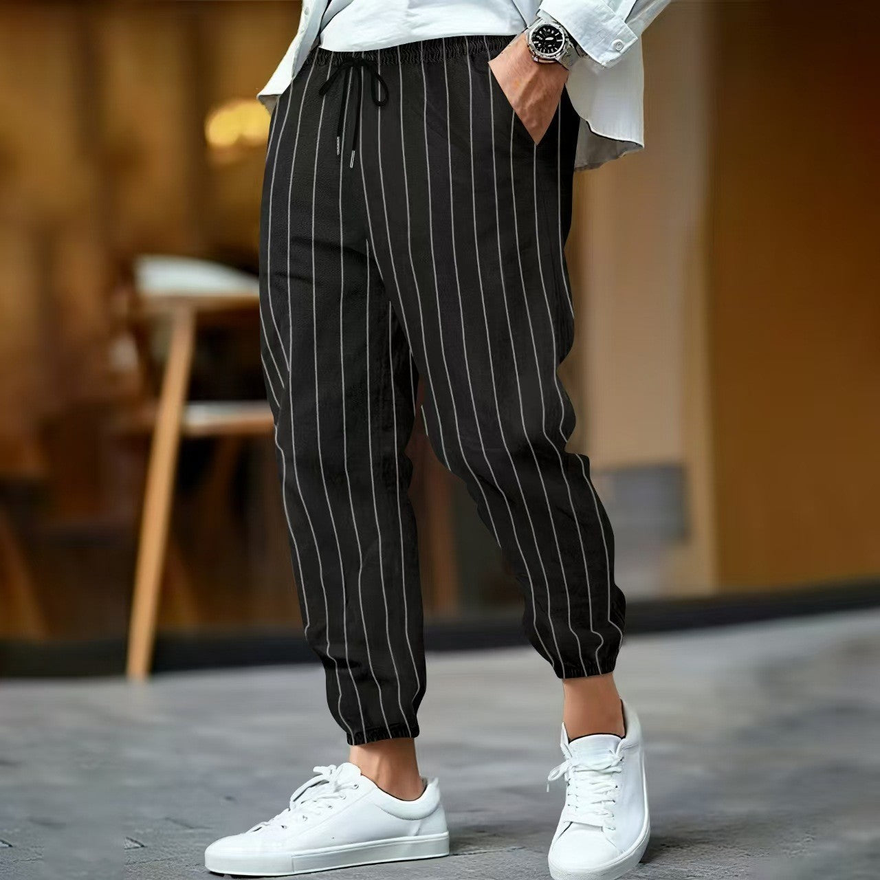 Men’s Casual Pants – Relaxed Fit – Cotton Blend – Tapered Leg – Elastic Waist – Drawstring