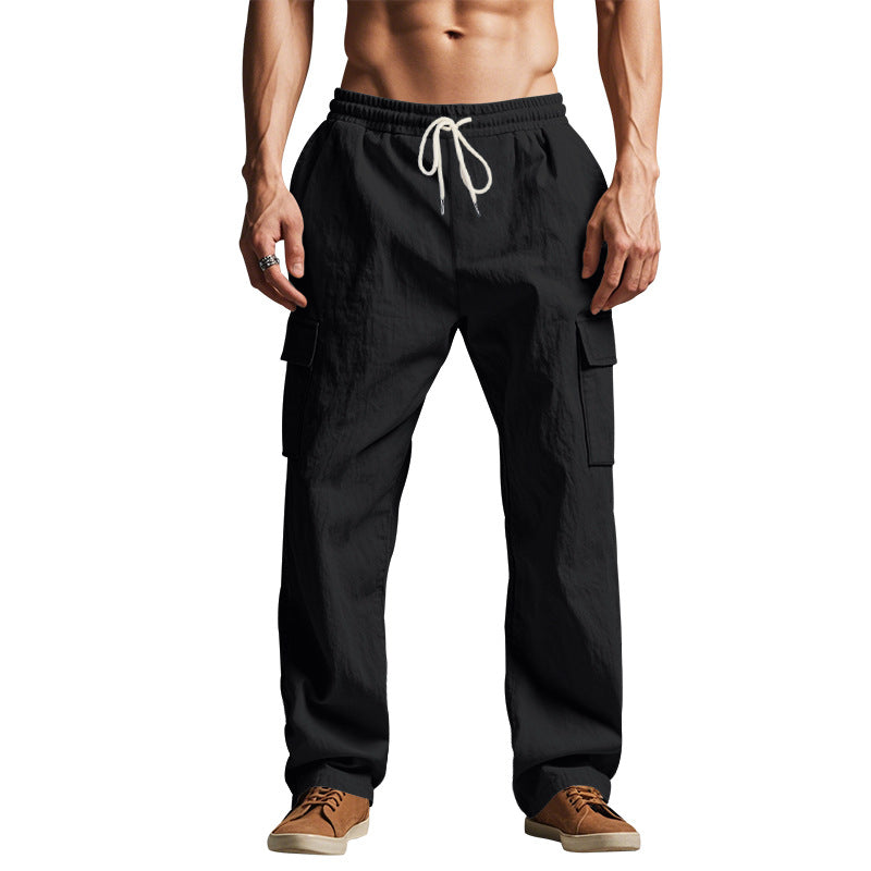 Men’s Cargo Pants – Relaxed Fit – Cotton Blend – Elastic Waist – Multi Pocket Casual