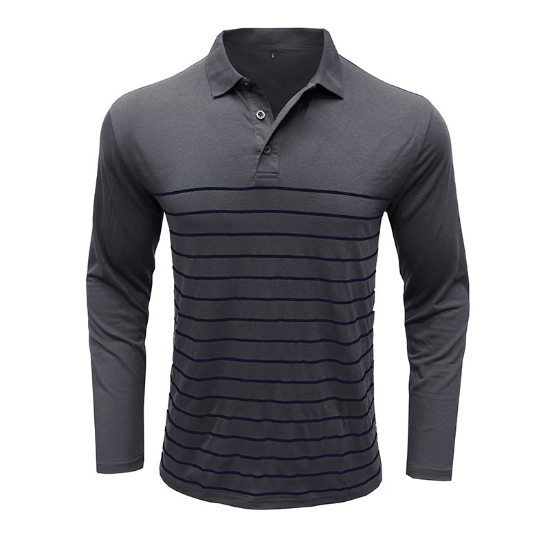 Men’s Polo Shirt – Slim Fit – Cotton Knit – Stripe Chest Detail – Long Sleeve
