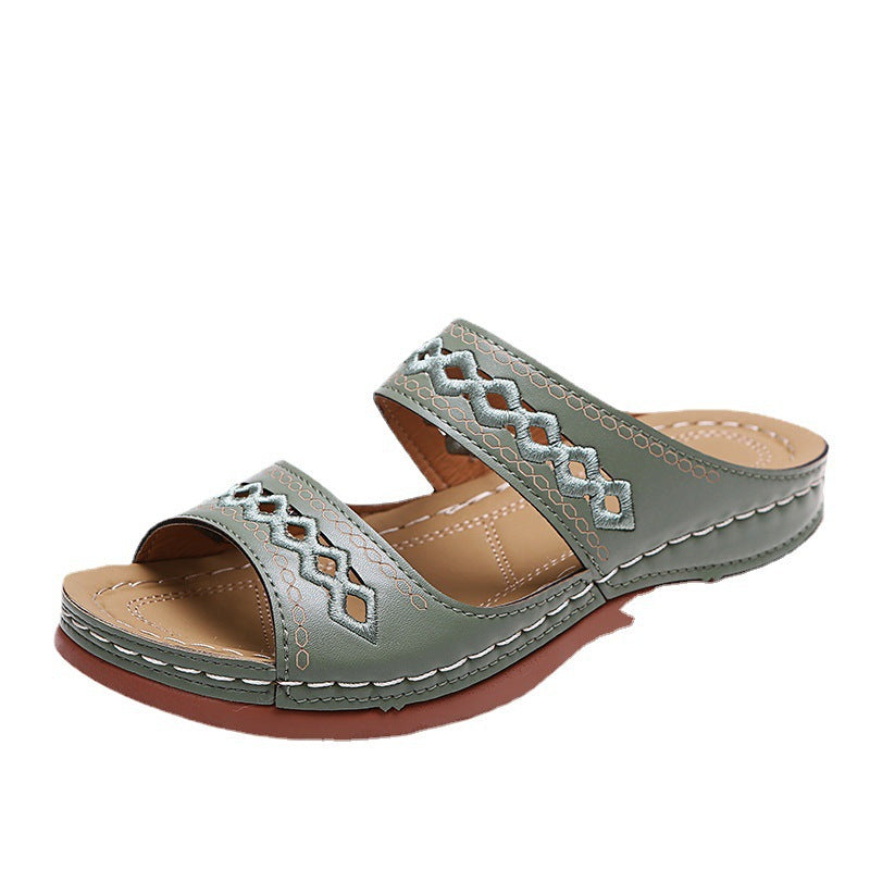 Women’s Wedge Sandals – Orthopedic Support – Slip-On Fit – Cut-Out Straps – Casual Style
