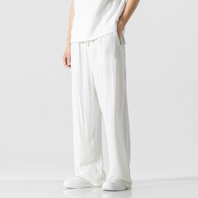 Men’s Casual Pants – Linen Blend – Loose Fit – Full Length – Drawstring Waist