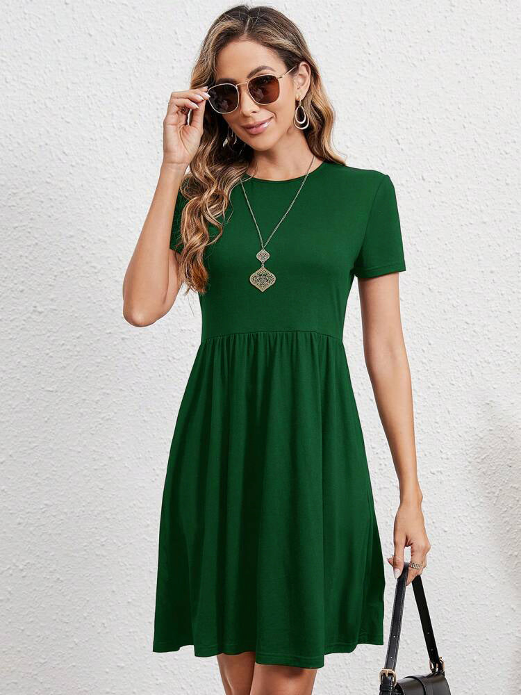 Women’s Fit and Flare Dress – Lightweight Stretch – Short Sleeve - Round Neck