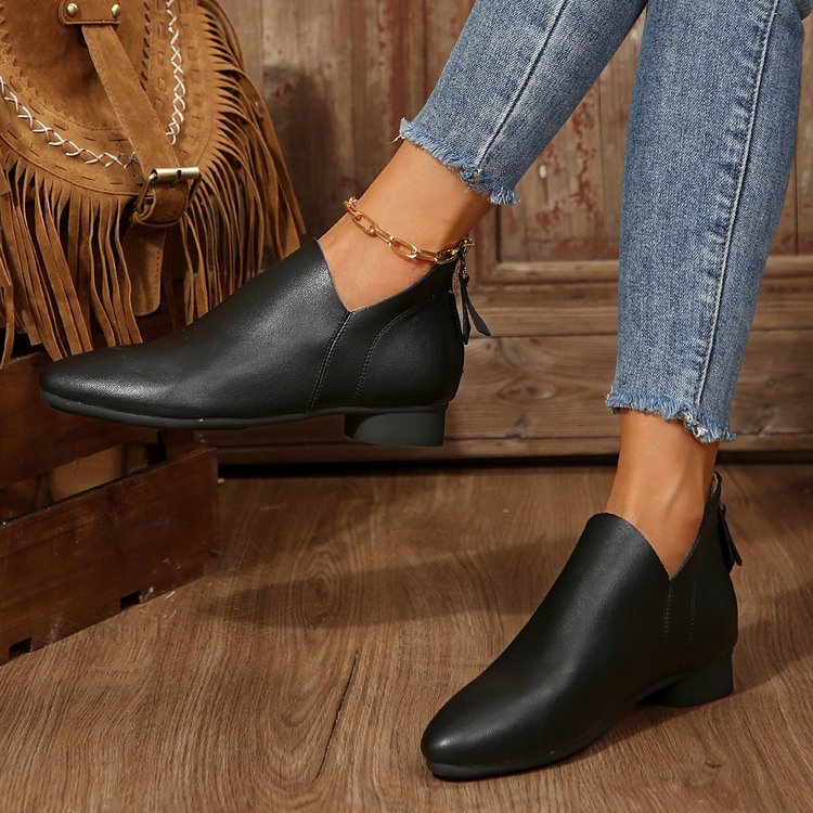 Women’s Ankle Boots – Sleek Pointed Toe – Soft Finish – Back Zipper – Low Heel