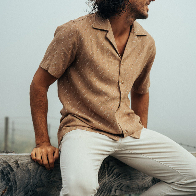 Men’s Button-Up Shirt – Relaxed Fit – Short Sleeve – Breathable Blend – Casual Look