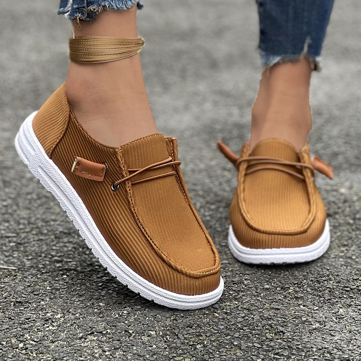 Women’s Loafers – Ribbed Texture – Slip-On Fit – Cushioned Insole Casual Shoe