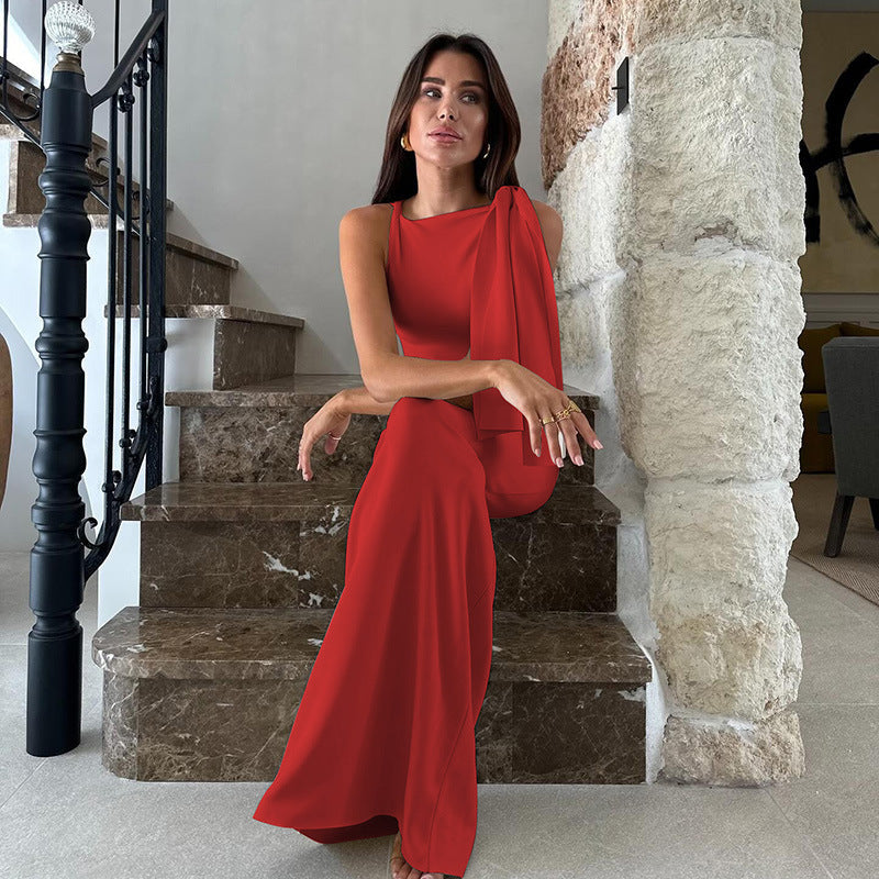 Women’s One-Shoulder Dress – Slim Fit – Satin Finish – Floor-Length Formal Gown