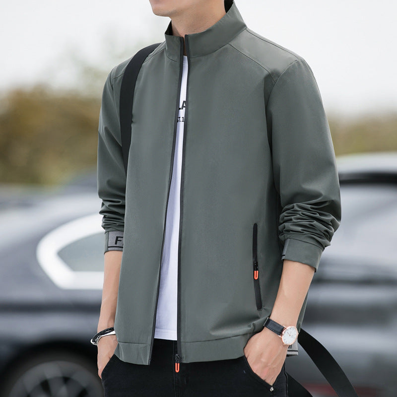 Men’s Casual Jacket – Relaxed Fit – High Collar – Zipper Front – Breathable Blend