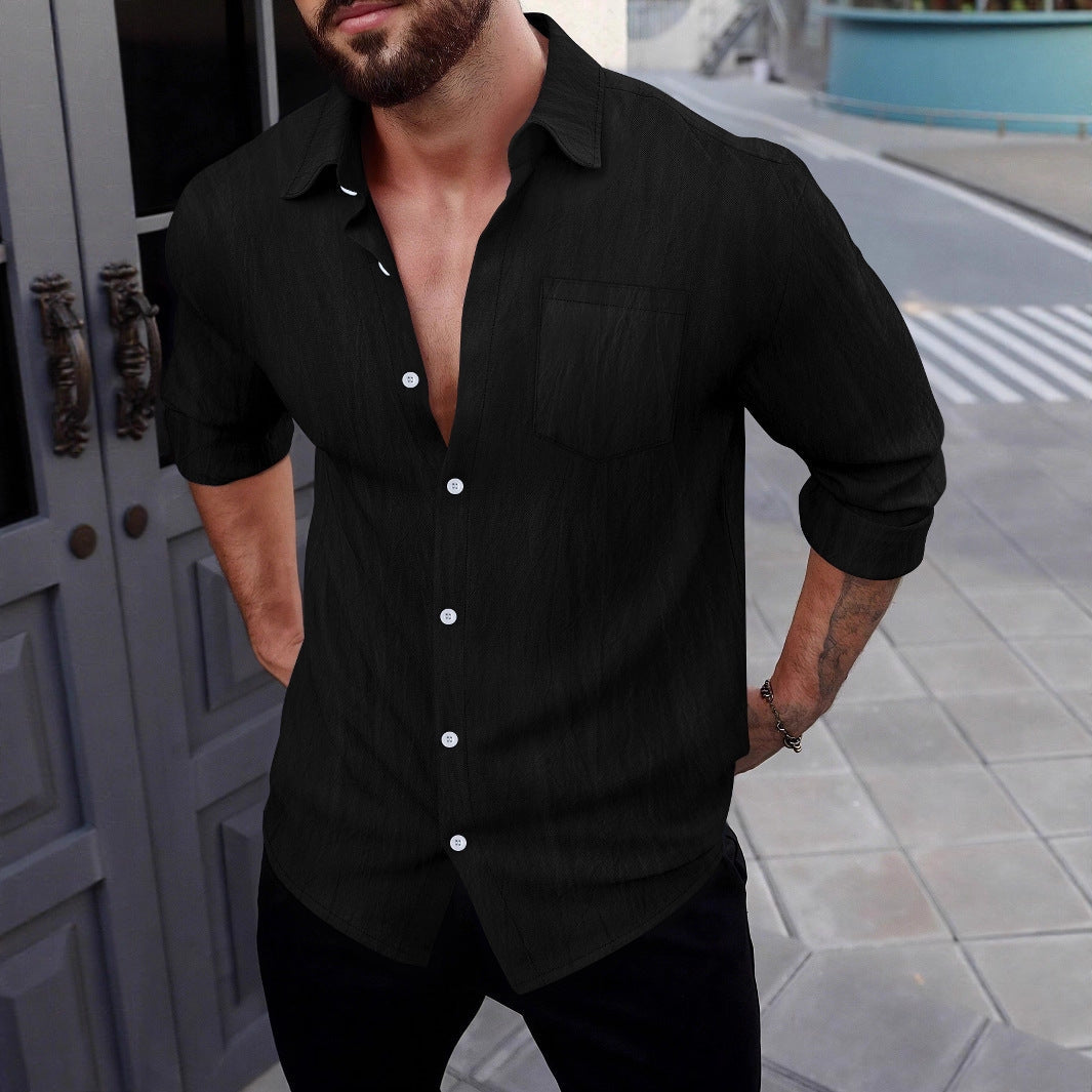 Men’s Long Sleeve Shirt – Slim Fit – Cotton Blend – Classic Collar – Button Front – Chest Pocket