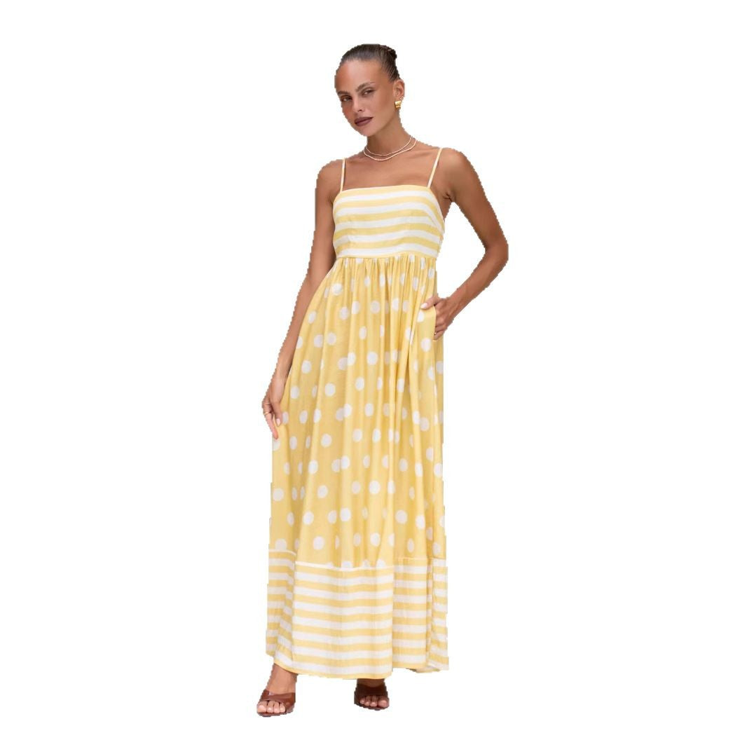 Women’s Maxi Dress – A-Line Fit – Lightweight Cotton – Spaghetti Straps – Pockets – Patterned