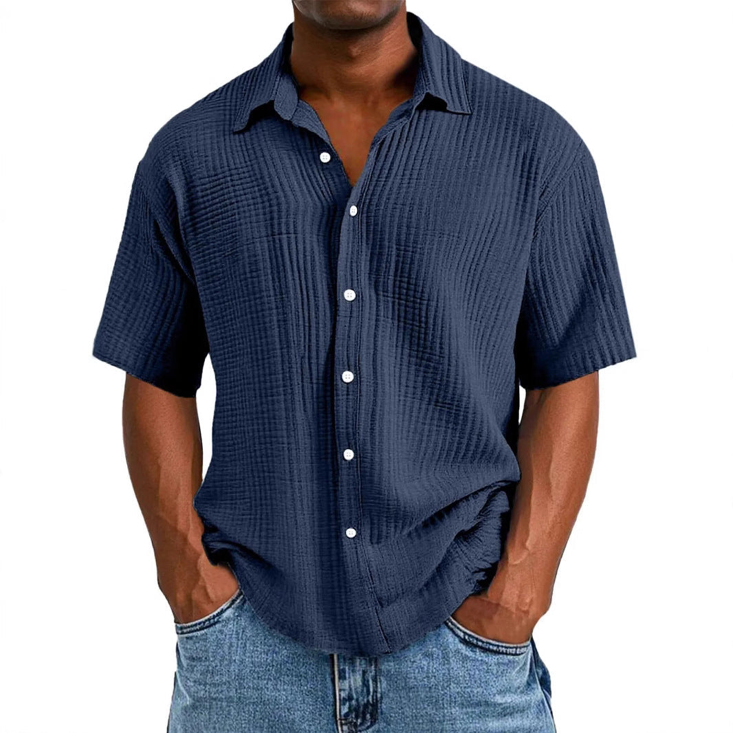 Men’s Short Sleeve Shirt – Relaxed Fit – Wrinkled Texture – Breathable Blend