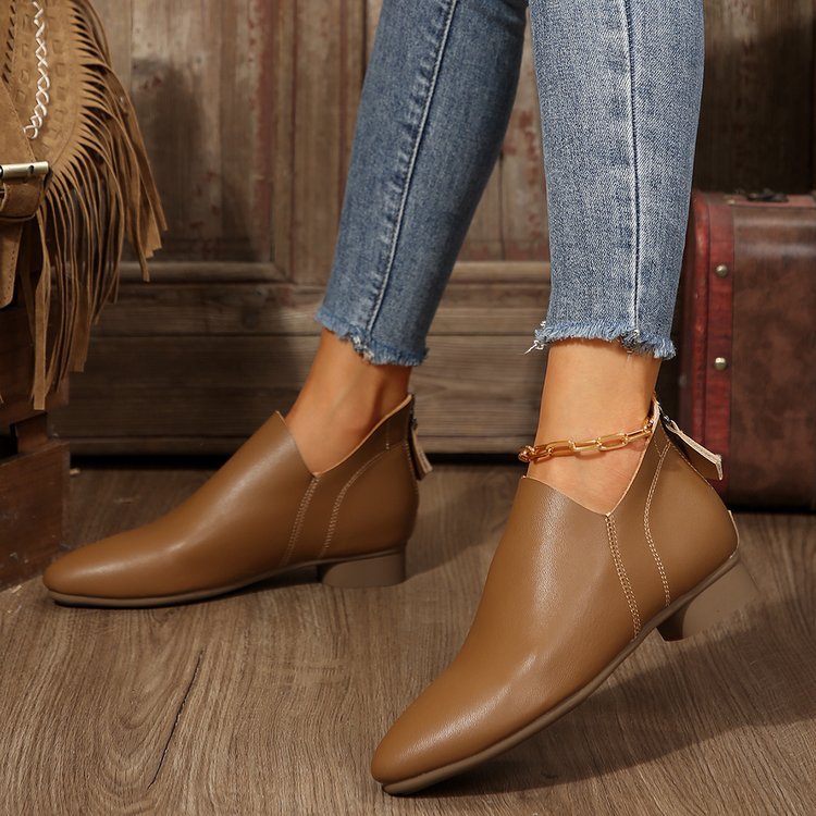 Women’s Ankle Boots – Sleek Pointed Toe – Soft Finish – Back Zipper – Low Heel