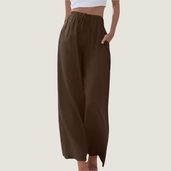 Women’s Wide-Leg Pants – Linen Blend – Relaxed Fit – Drawstring Waist – Full Length
