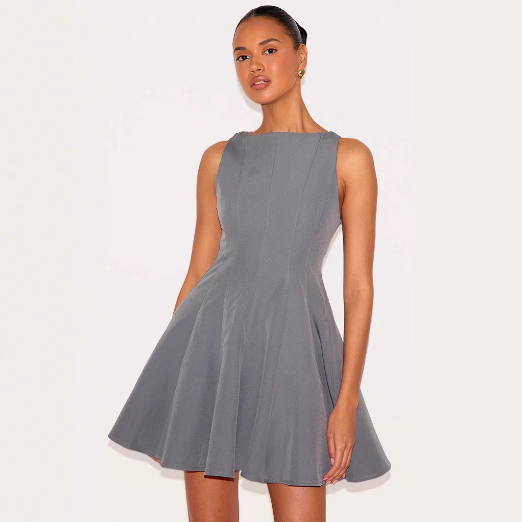Women’s Sleeveless Dress – Slim Fit A-Line – Lightweight Fabric – Round Neck Mini