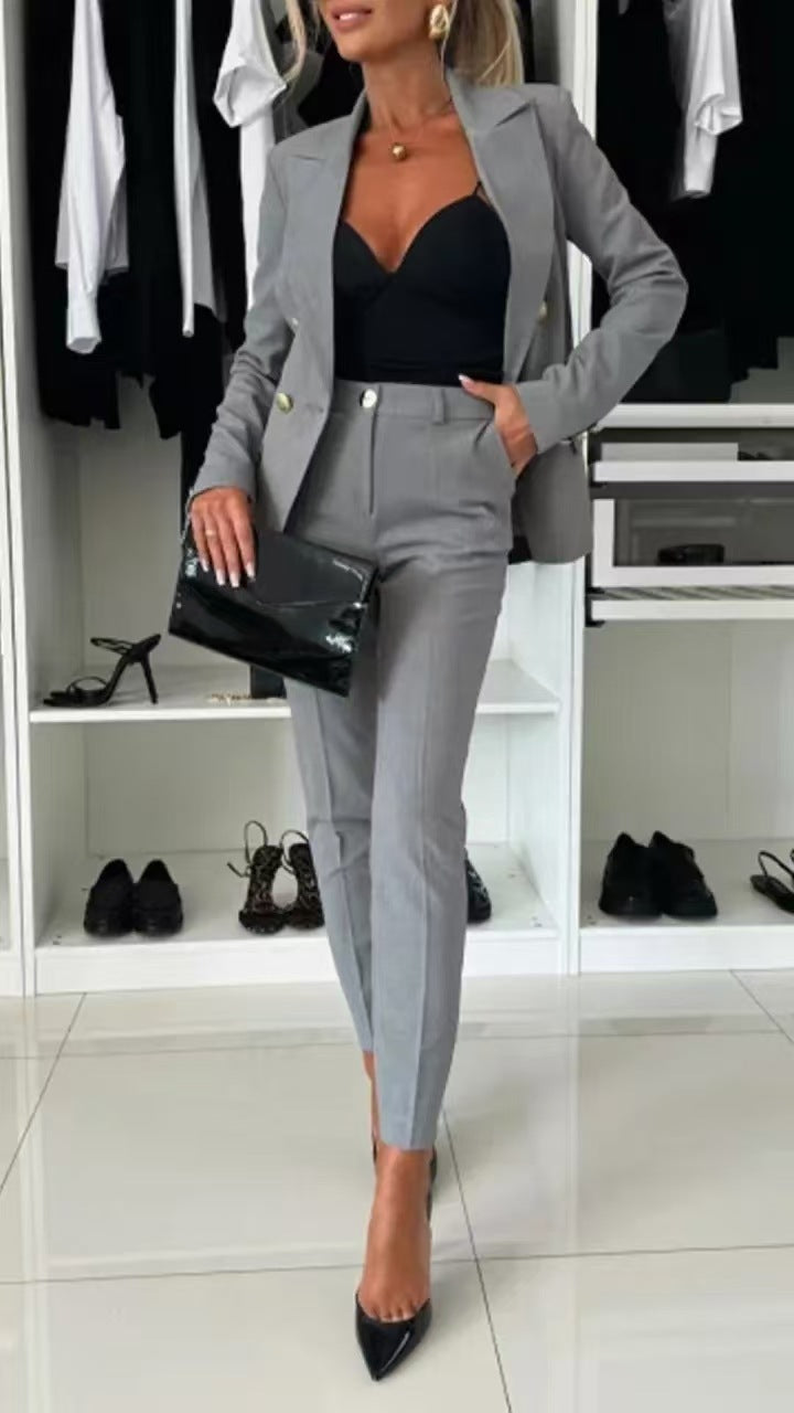Women’s Blazer Set – Slim Fit – Double-Breasted – Notched Lapel – Office Wear