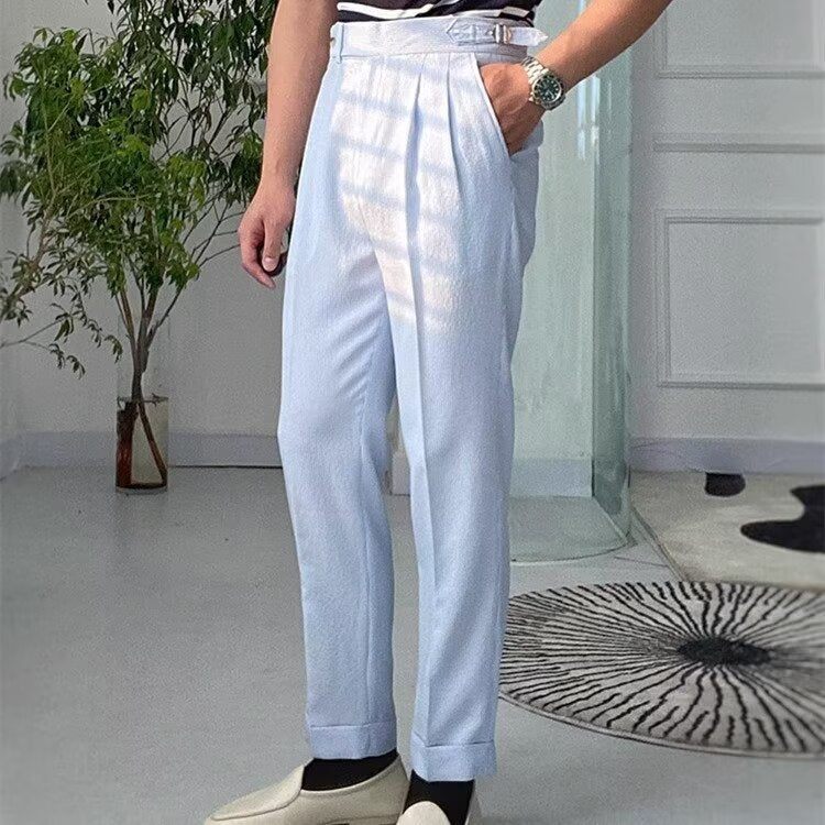 Men’s Trousers – High Waist – Straight Leg – Pleated Front – Breathable Blend